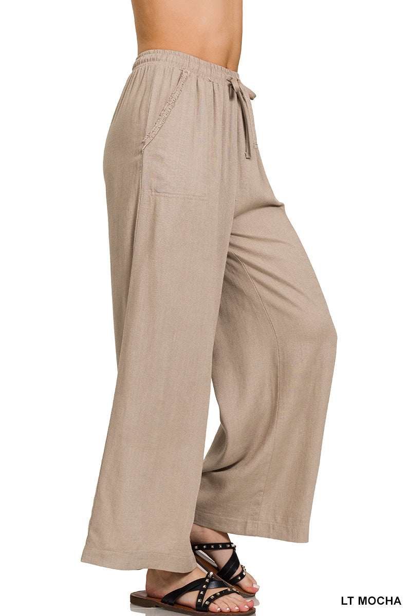 Wide-Leg Linen Blend Pants w/ Pockets - Whimsical Details