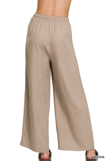 Wide-Leg Linen Blend Pants w/ Pockets - Whimsical Details