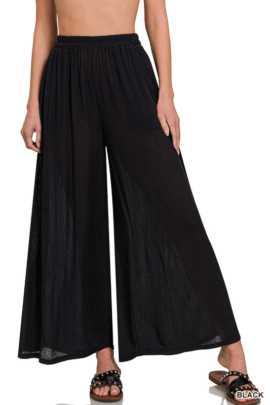 WOVEN CRINKLE WIDE PANTS WITH POCKETS - Whimsical Details