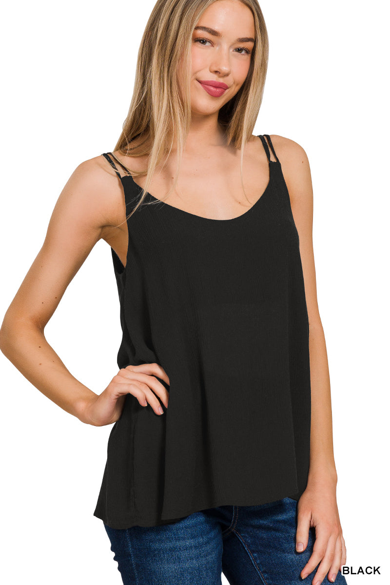 WOVEN CRINKLE DOUBLE SPAGHETTI STRAP V-NECK CAMI TOP - Whimsical Details