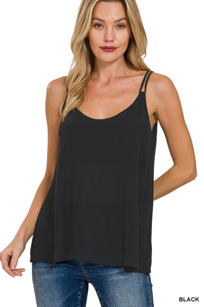 WOVEN CRINKLE DOUBLE SPAGHETTI STRAP V-NECK CAMI TOP - Whimsical Details