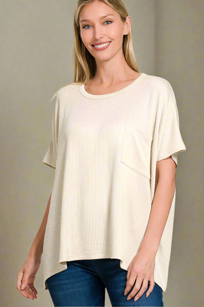 Corded Rib Corded Rib Oversized Short Sleeve Top – Whimsical Details