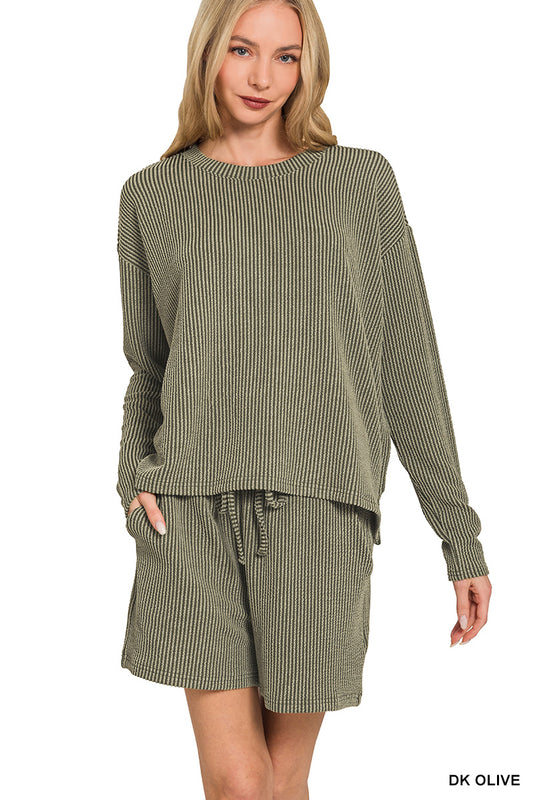 Raised rib long sleeve tee & shorts set