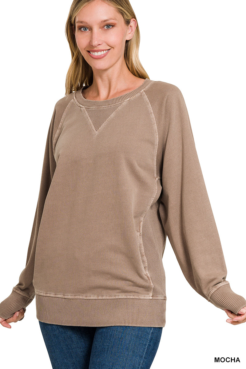 Pigment Dyed French Terry Pullover with Pockets - Whimsical Details