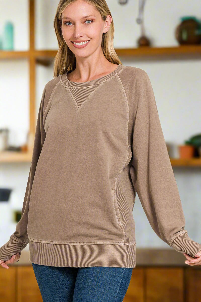 Pigment Dyed French Terry Pullover with Pockets - Whimsical Details