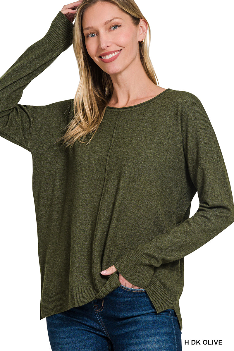 Viscose front seam round-neck sweater