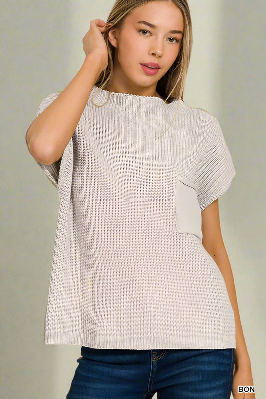 Mock Neck Short Sleeve Sweater