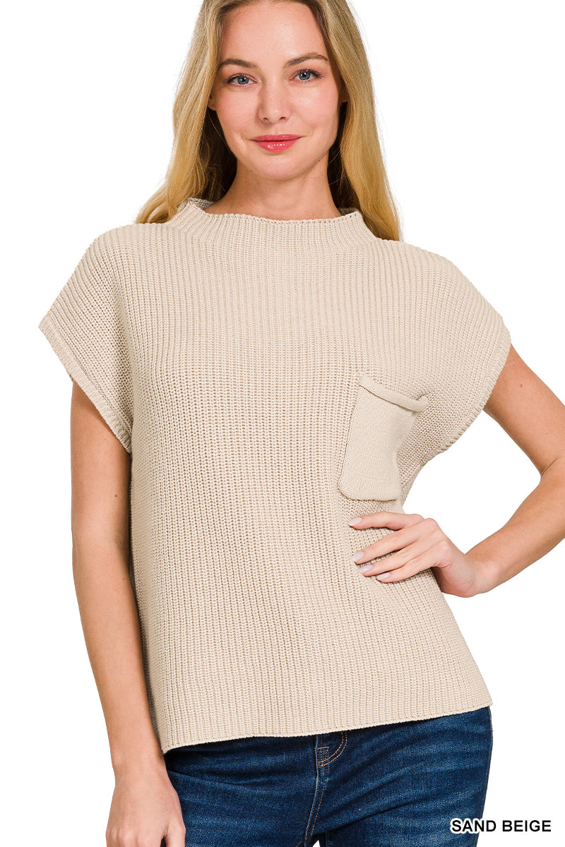 Mock Neck Short Sleeve Sweater