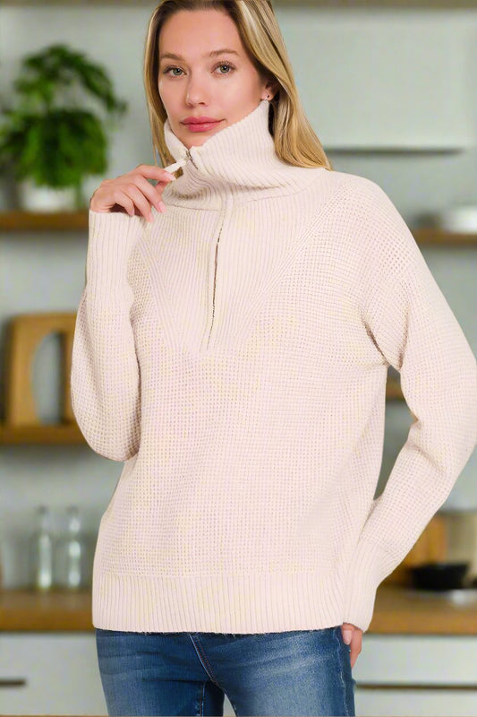 Half Zip High Collard Pullover Sweater