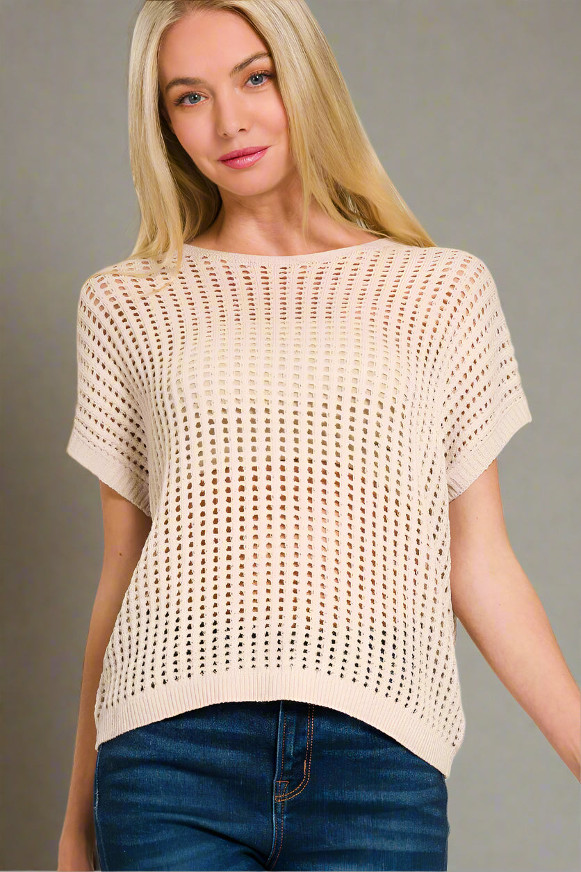 Viscose Crochet Knit Sheer Hollow Sweater