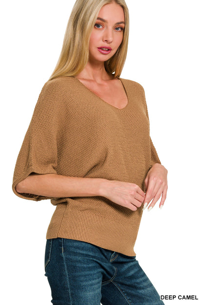 V-neck Short Sleeve Dolman Sweater