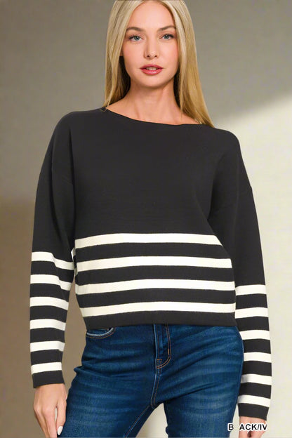 Viscose Striped Cropped Sweater