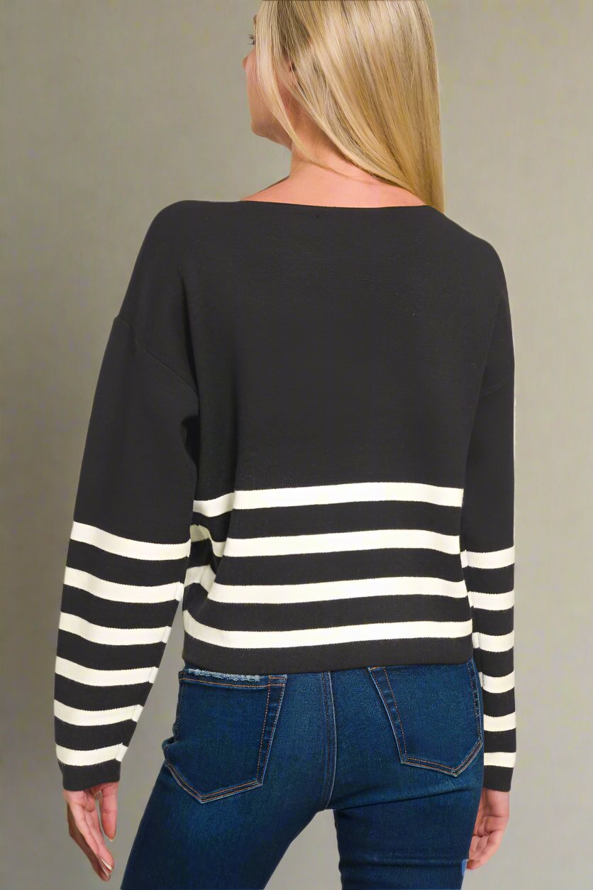 Viscose Striped Cropped Sweater