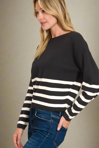 Viscose Striped Cropped Sweater