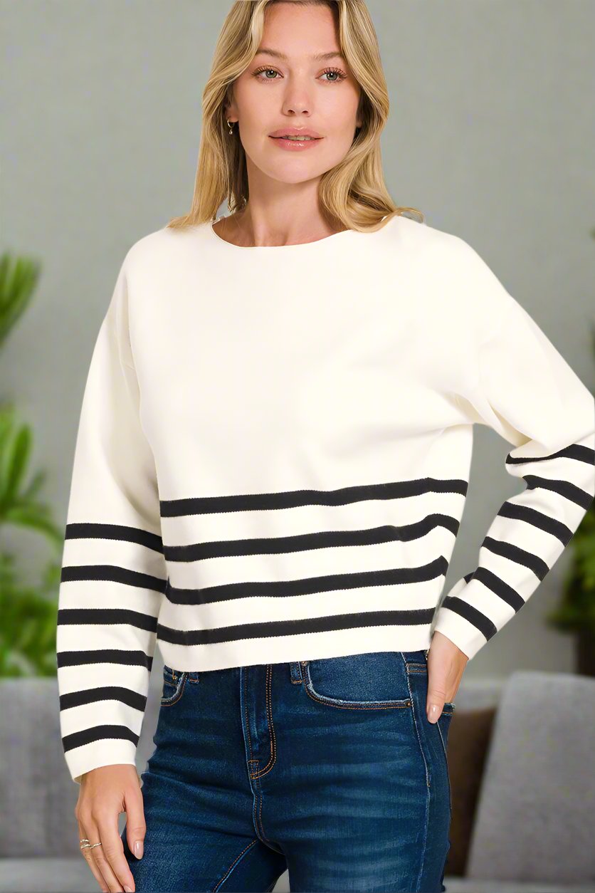 Viscose Striped Cropped Sweater