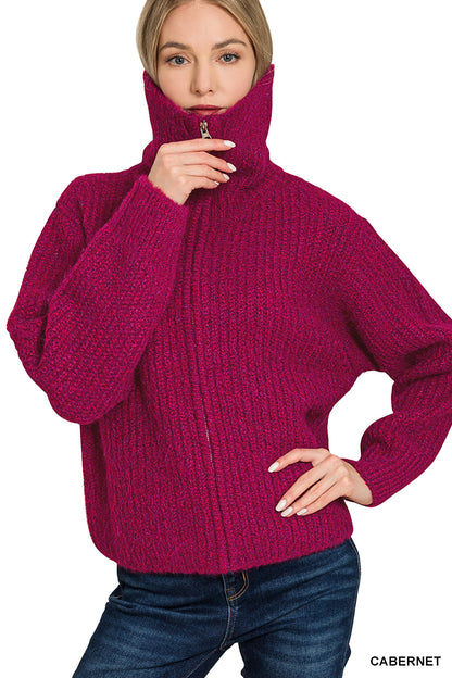 High neck full zip sweater