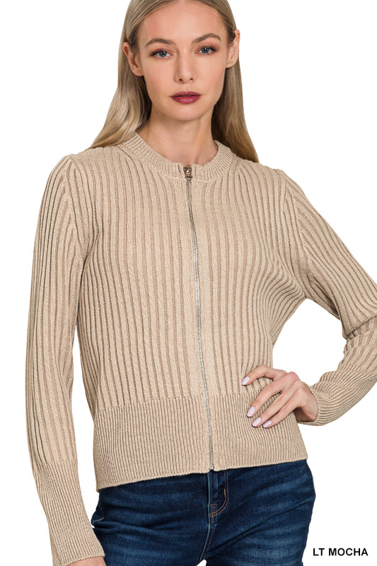 Two tone zip up sweater