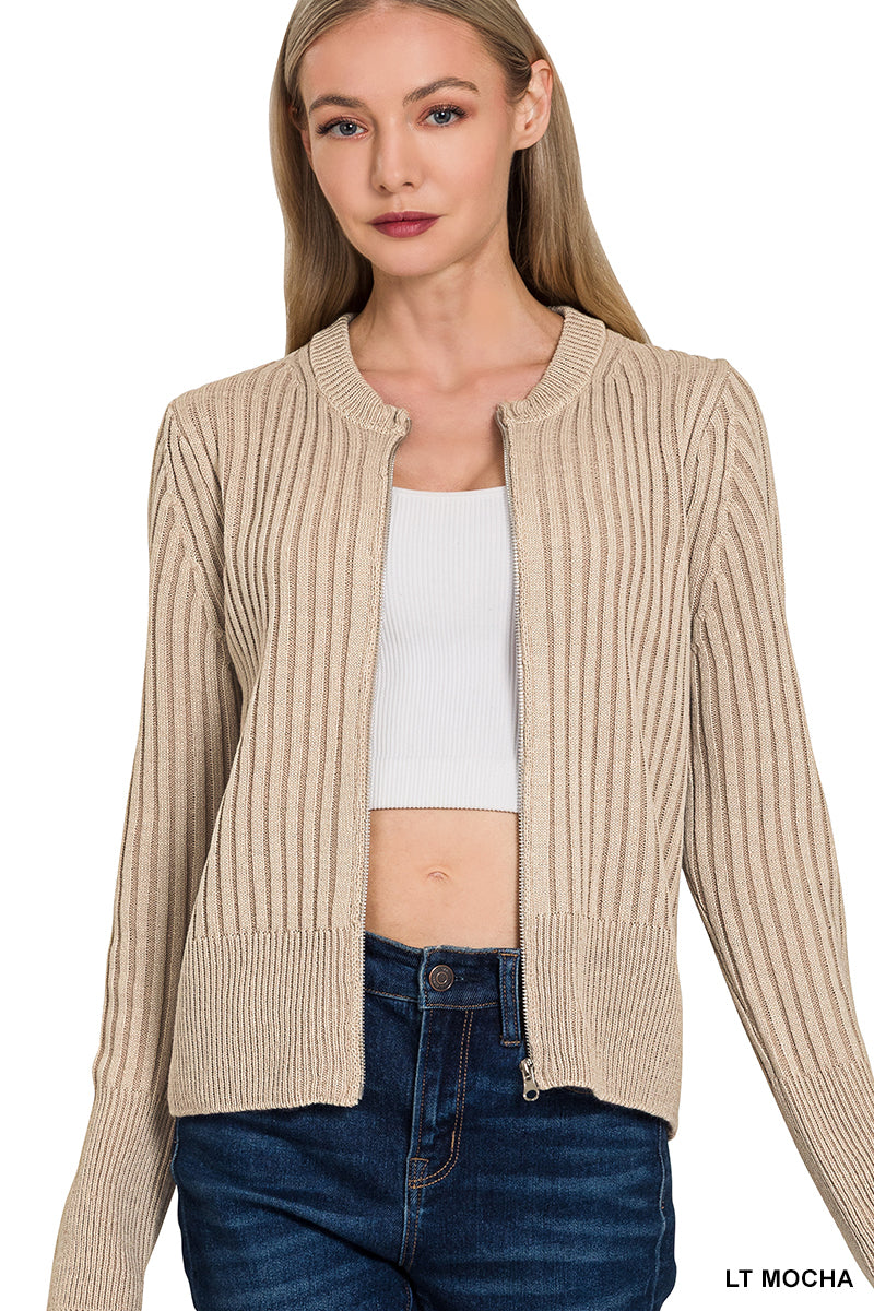 Two tone zip up sweater