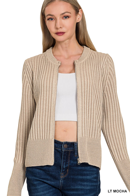 Two tone zip up sweater