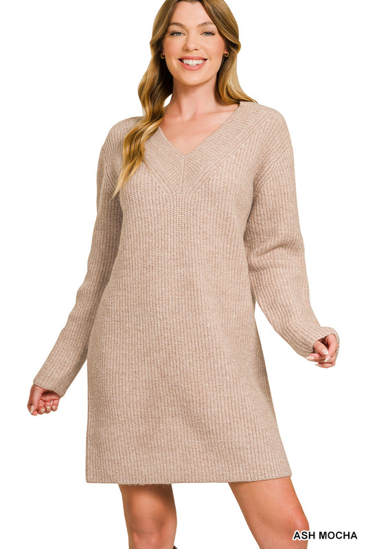 V Neck Sweater Dress