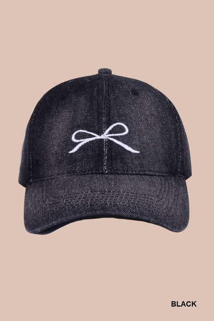 Bow embroidery denim washed cap