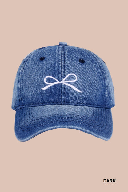 Bow embroidery denim washed cap