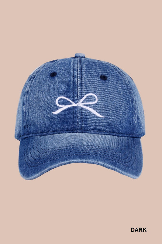 Bow embroidery denim washed cap