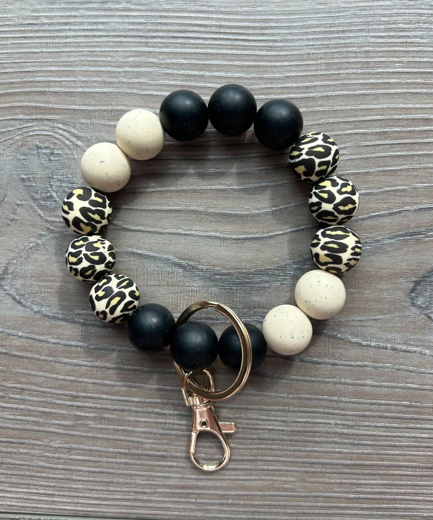 Neutral Leopard Wristlet Bracelet Key Ring - Whimsical Details - []