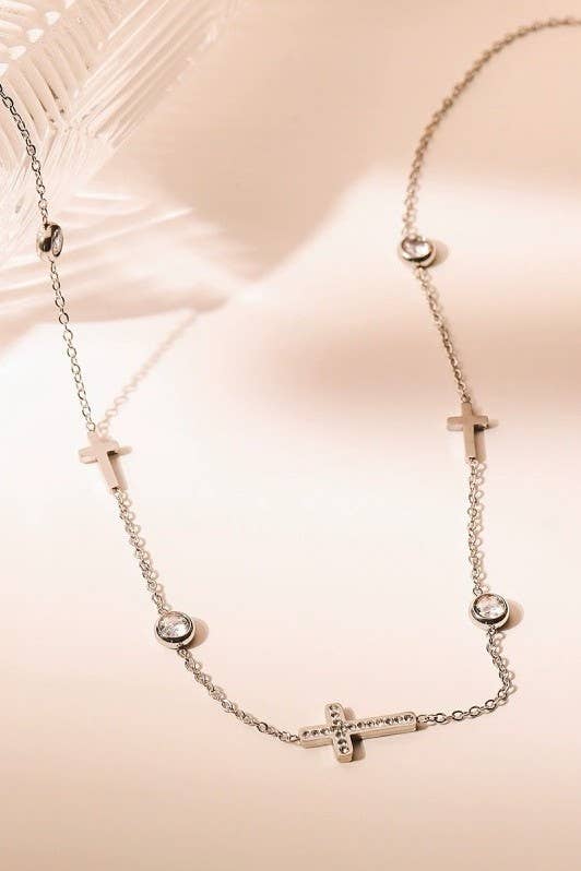 Jodi Rhinestone and Cross Necklace