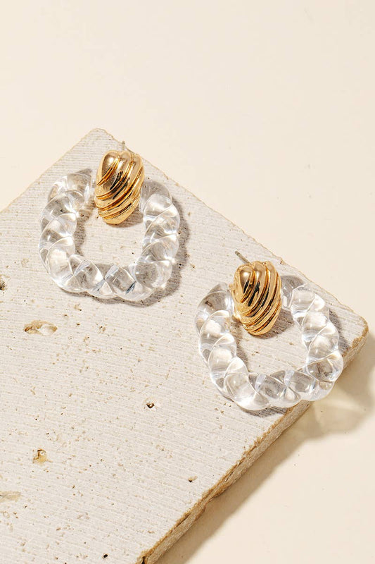 Square Resin Croissant Hoop Stud Earrings