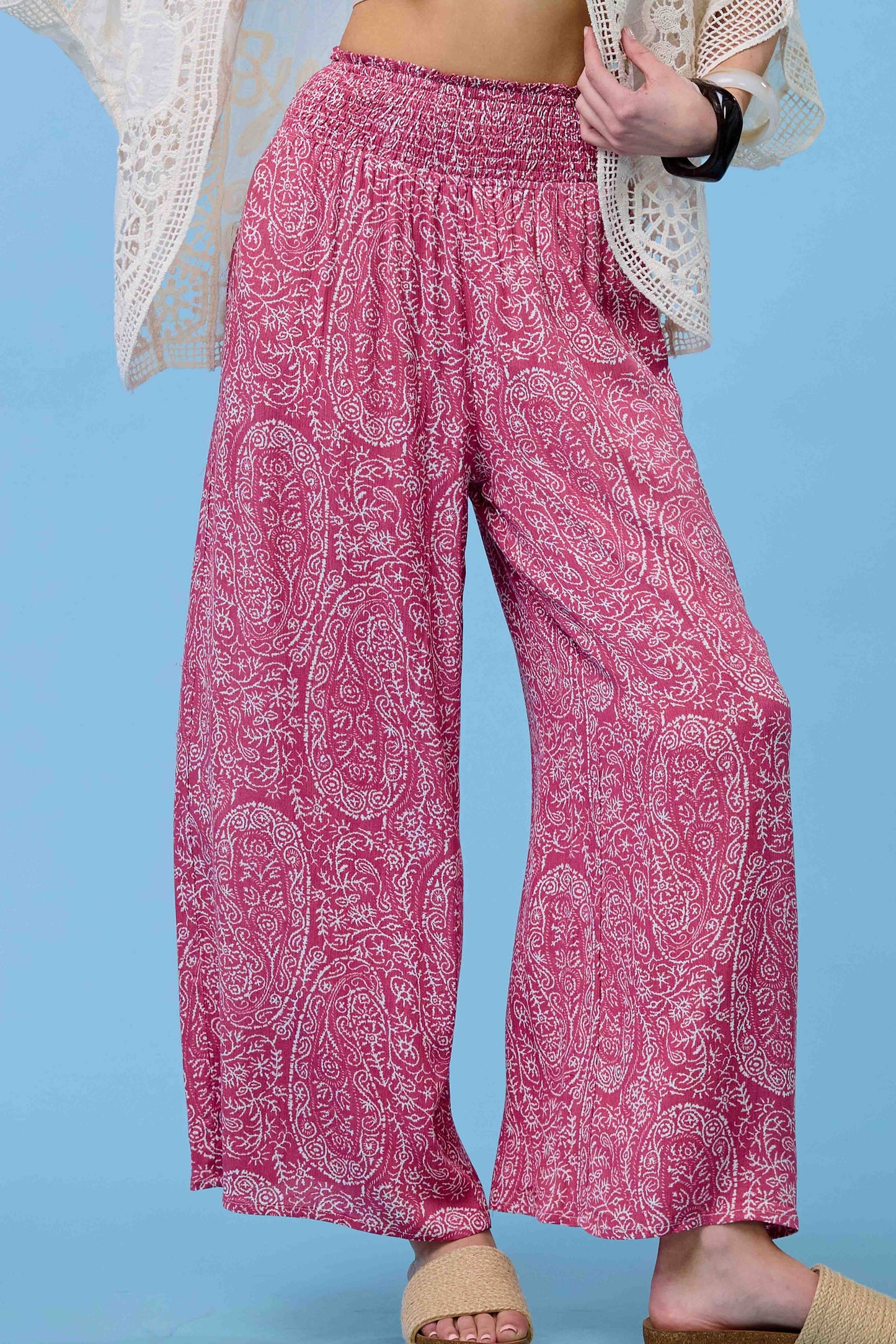 Boho Paisley Print Wide Leg Flowy Pants with Pockets - Whimsical Details - ["Flare pants","flouncy pants","pants","Spring"]