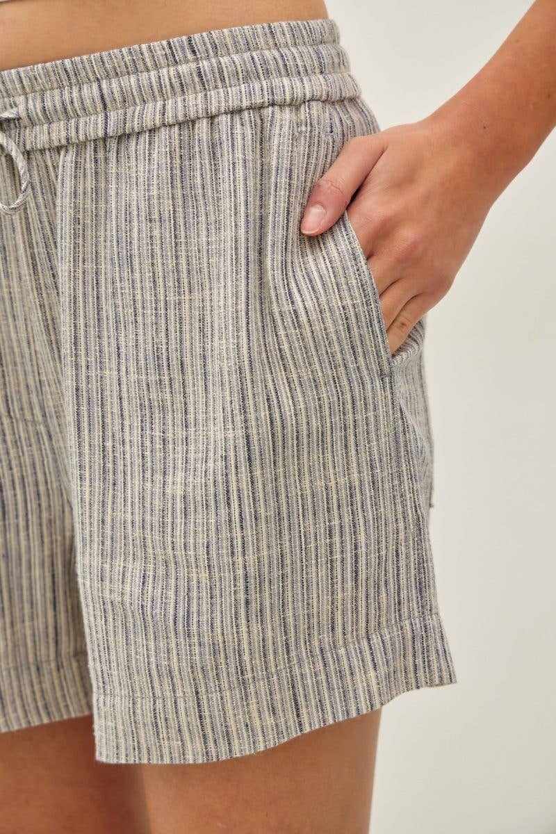 Linen Blend Striped Pull On Shorts