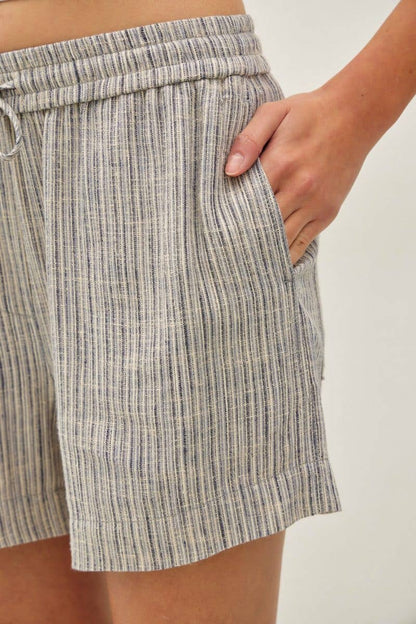 Linen Blend Striped Pull On Shorts