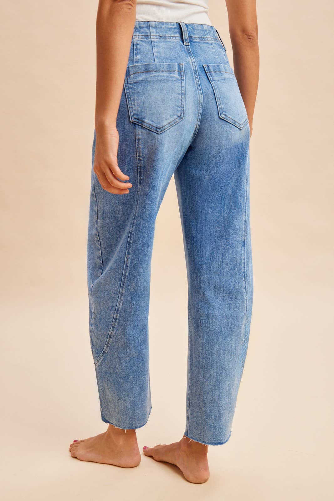 Comfy Tummy Control Stretch Barrel Leg Tapered Jeans