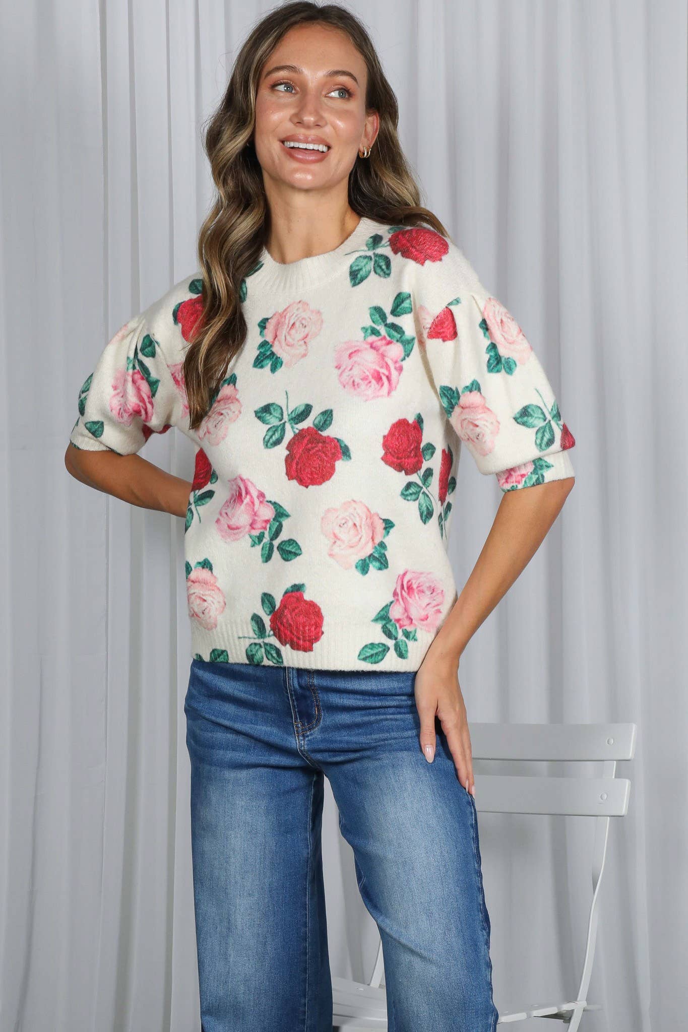 English Roses Crew Neck Cozy Soft Knit Sweater