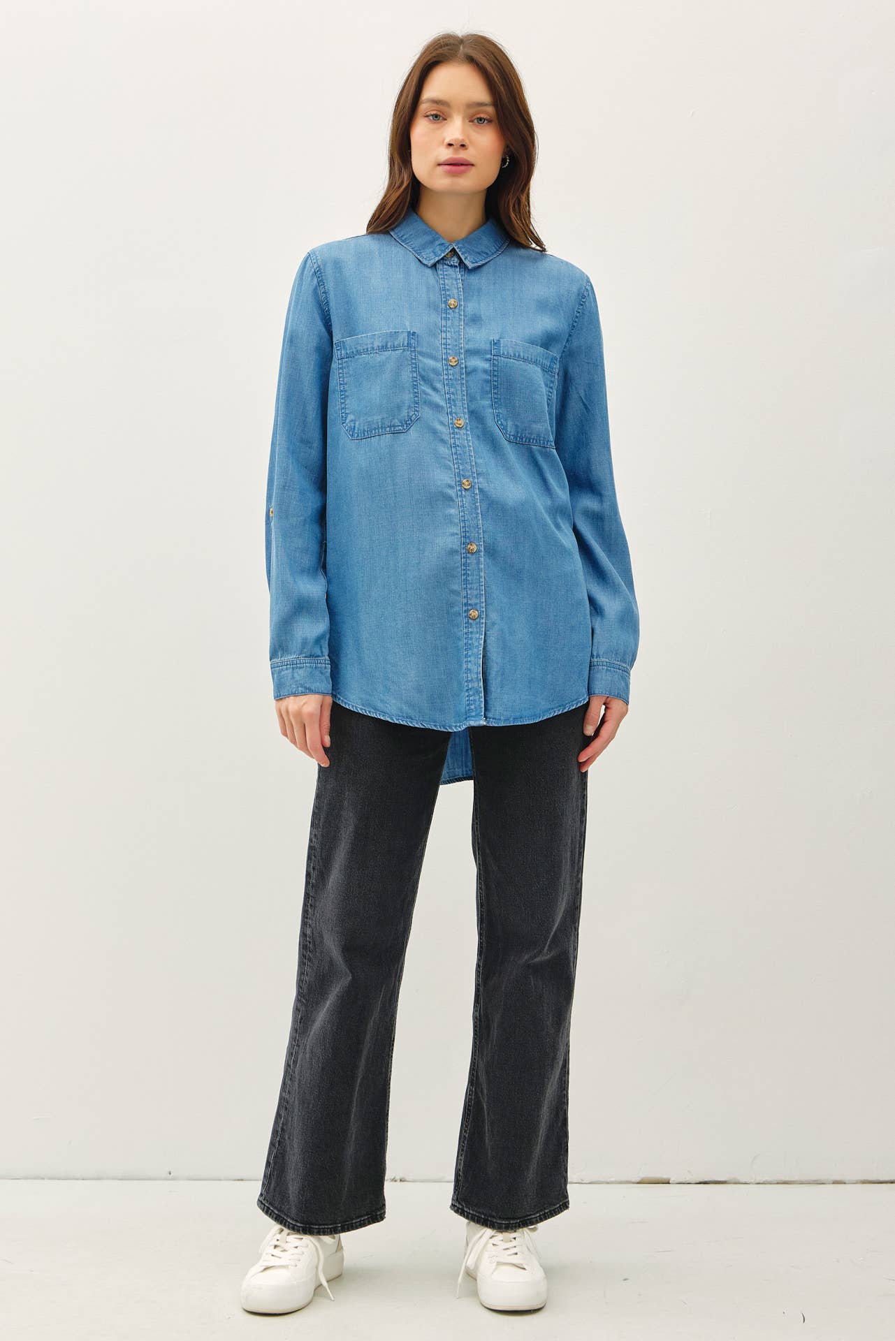 DENIM TENCEL BUTTON UP OVERSIZED SHIRT