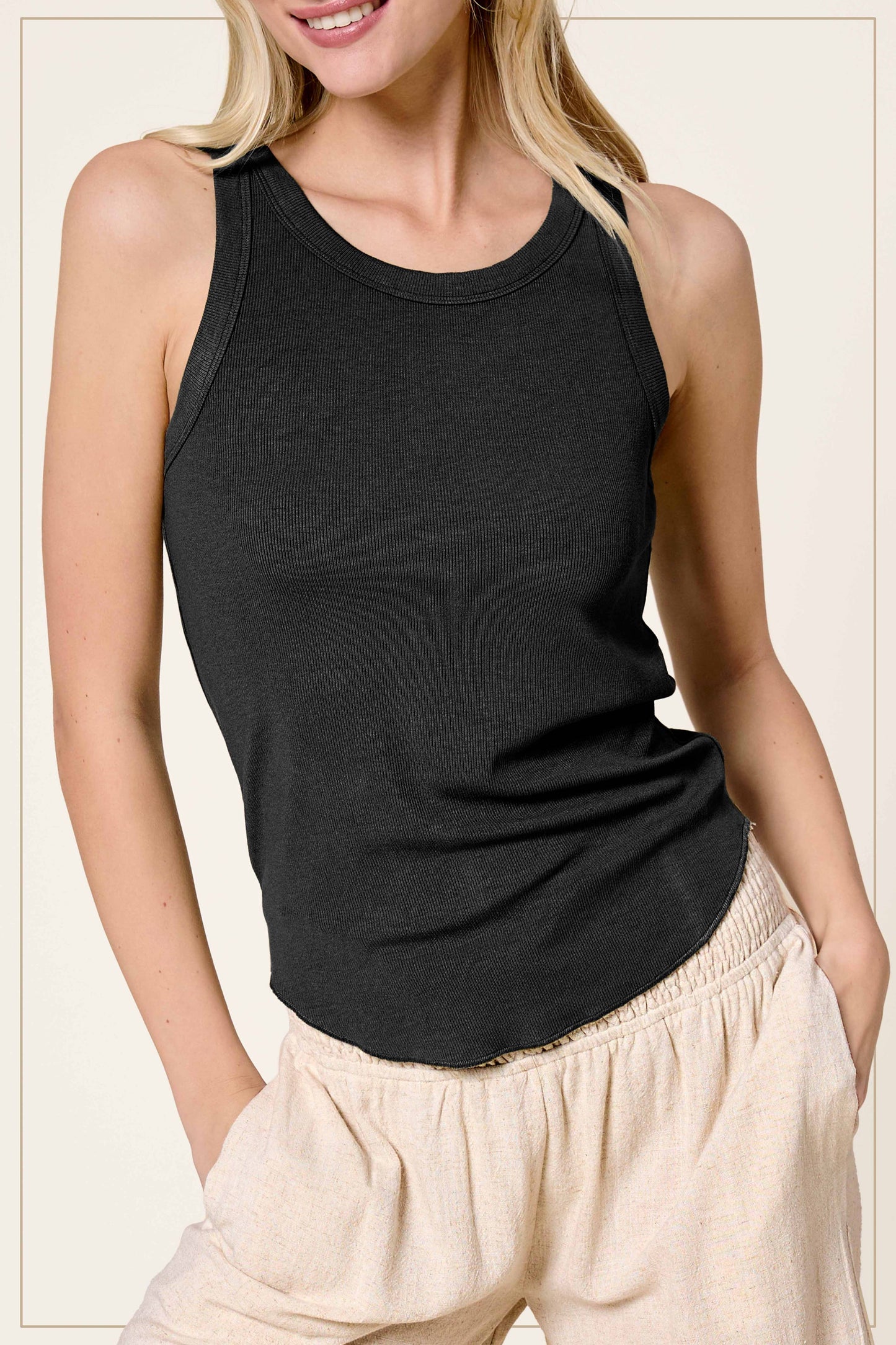 Basic Ribbed Knit Longline Tank Top