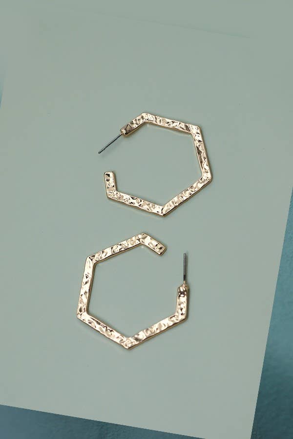 Jennifer Hammered Hexagon Hoop Eearrings