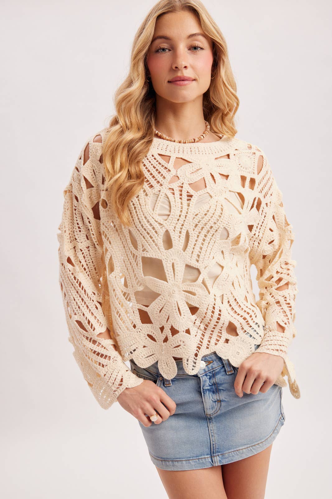 OVERSIZED OPEN-WORK CROCHET TOP