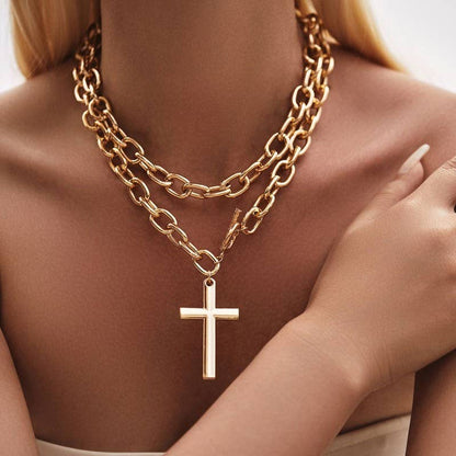 HOPE PUFFY CROSS CHUNKY CHAIN STATEMENT TOGGLE NECKLACE