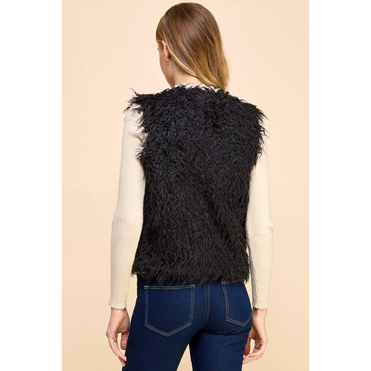 Open Front Fuzzy Vest - Whimsical Details