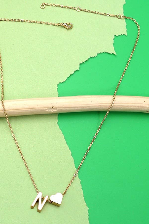 Brass Monogram Initial Heart Necklace