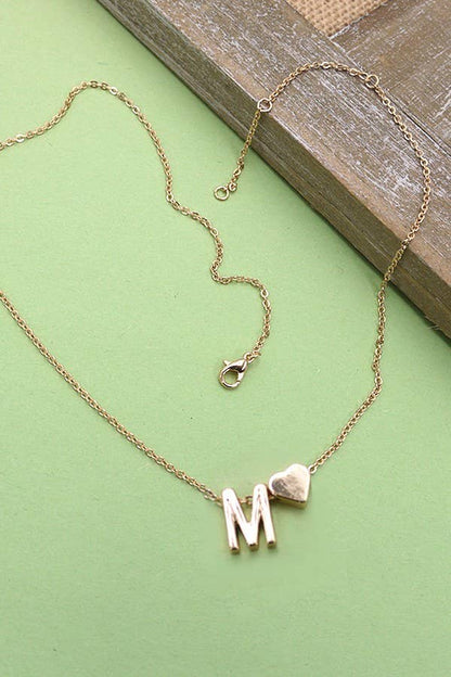 Brass Monogram Initial Heart Necklace