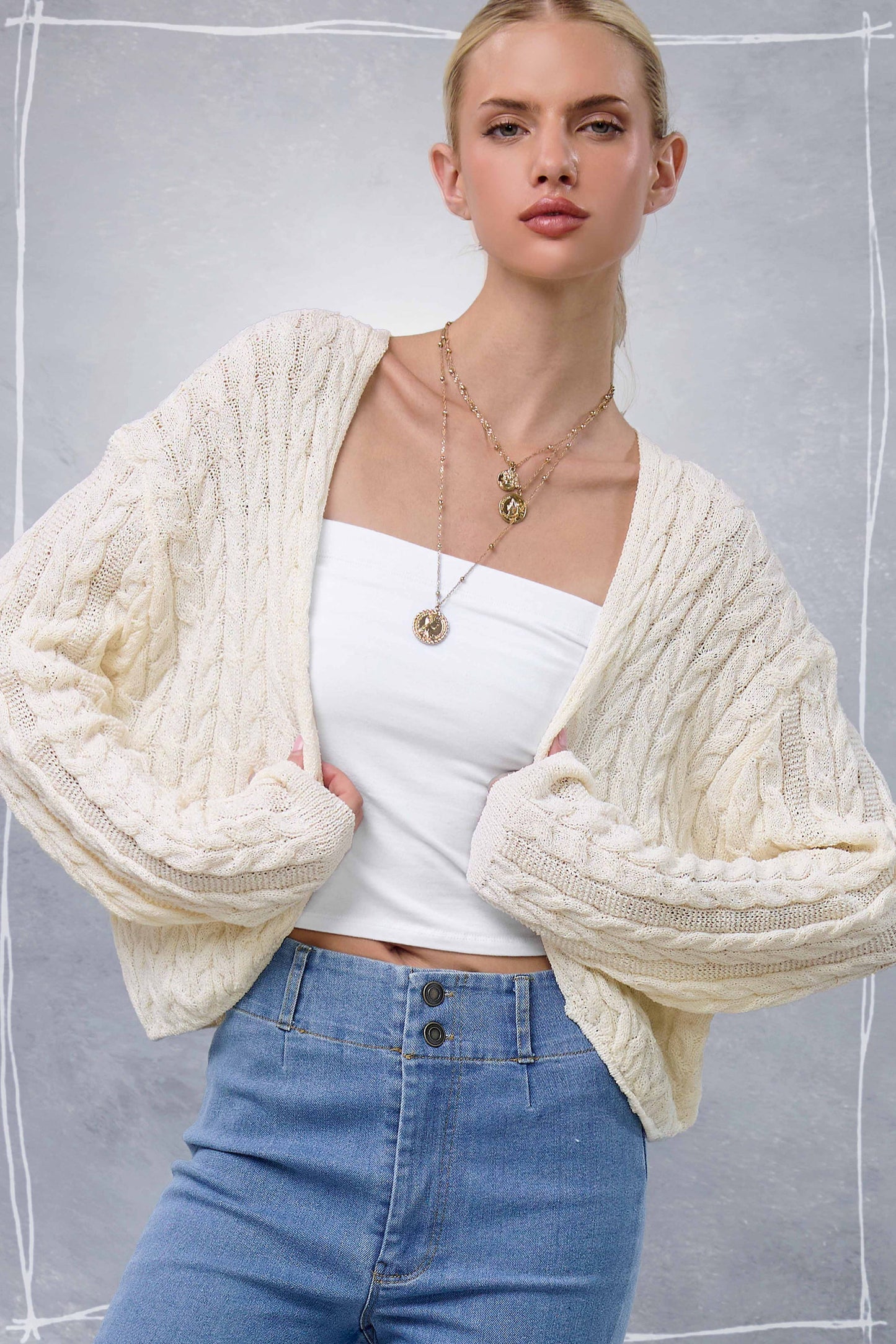 Dolman Sleeve Boho Cable Knit Cocoon Cardigan Fall