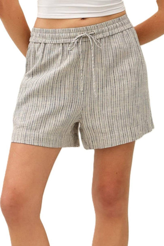 Linen Blend Striped Pull On Shorts