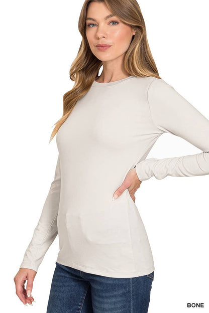Brushed Microfiber Long Sleeve Round Neck Tee