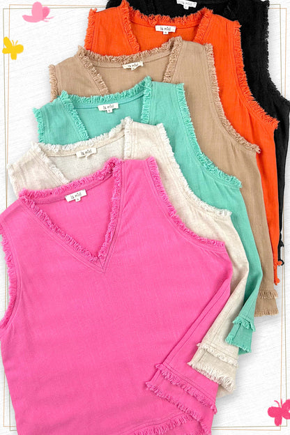 Soft Washed Gauze Cut Edge V-neck Top