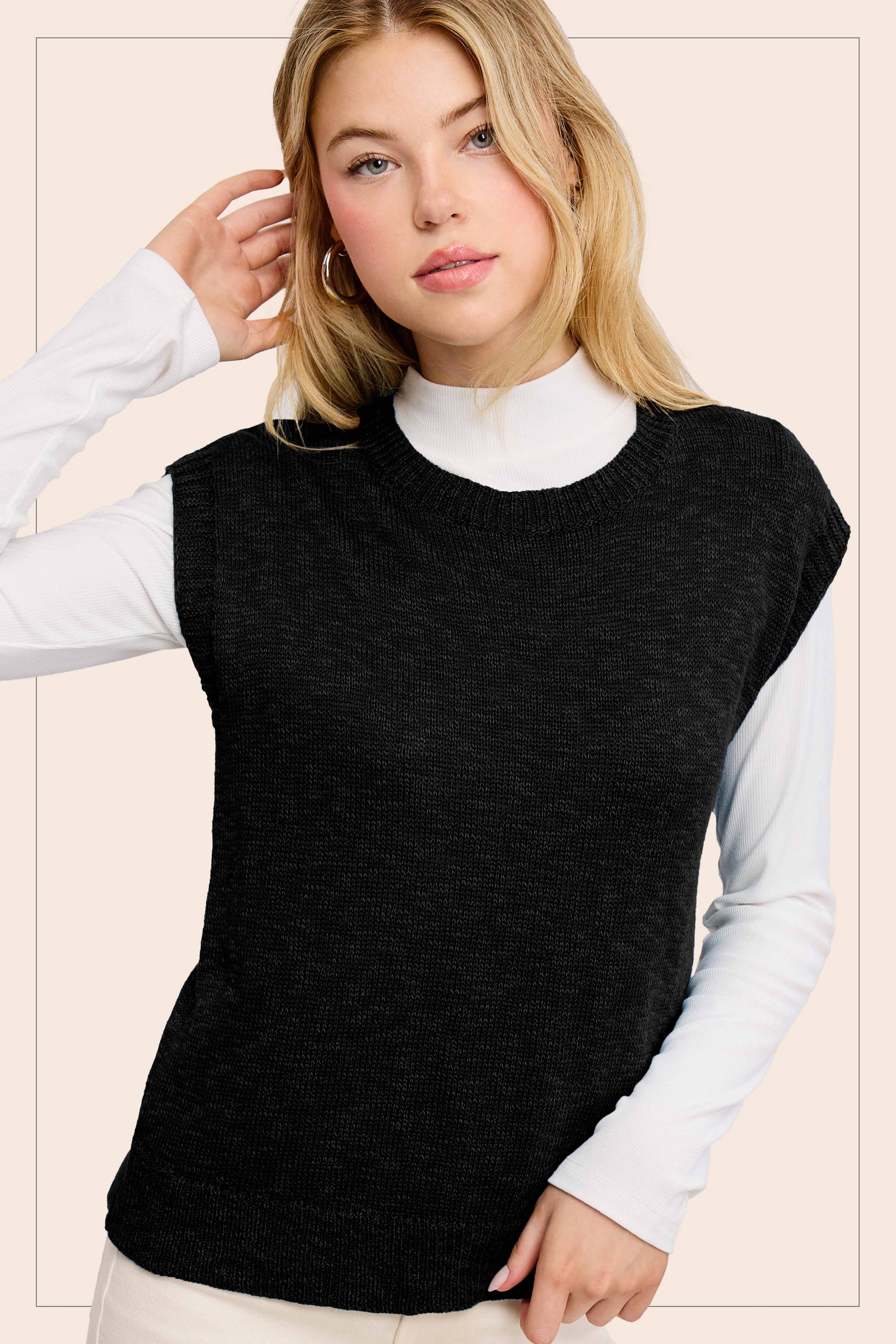 Loose Fit Sleeveless Ribbed Knit Crew Neck Top - Whimsical Details - ["Milk","sweater Tank","tank","tank top"]