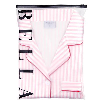 Ruffle PJ Set With Velvet Tie - Pink Stripe - Whimsical Details - []