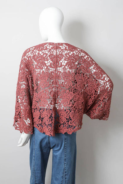 Crochet Floral Petal Kimono Wrap - Whimsical Details - ["kimono","lace","mocha","tie waist"]